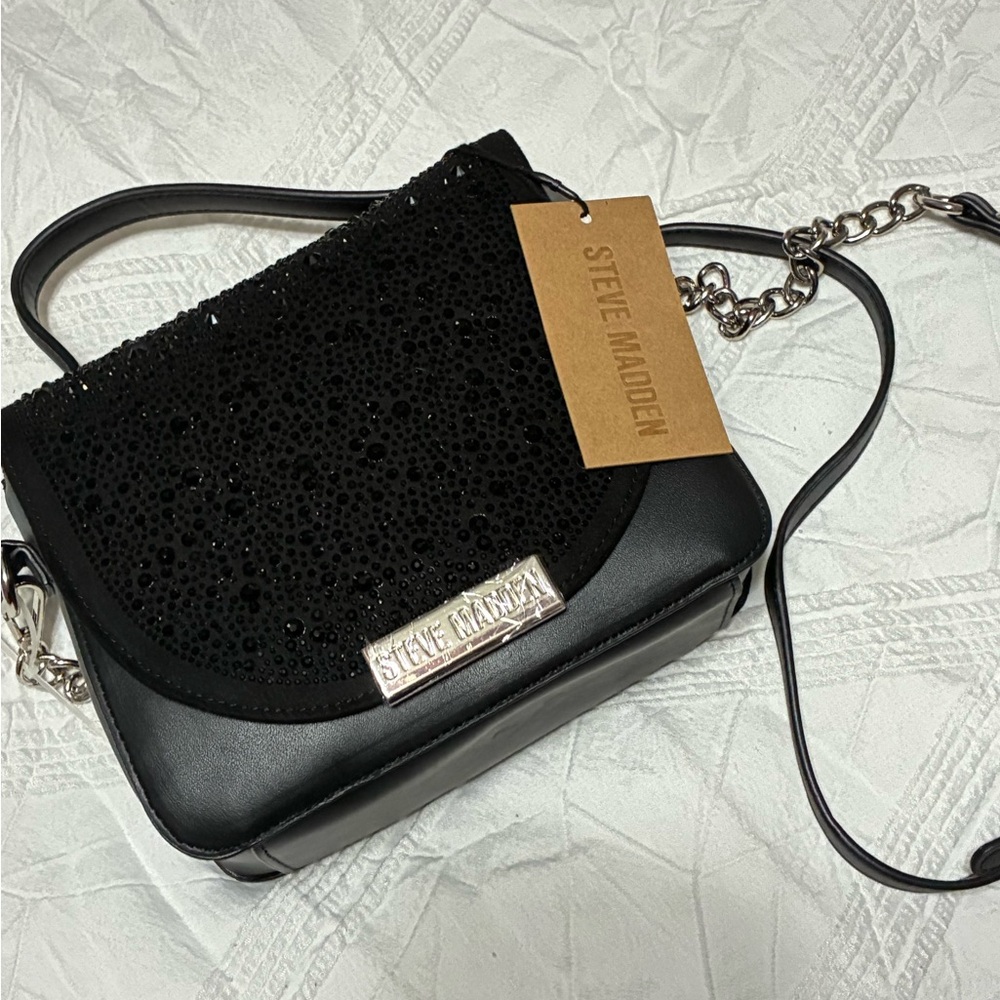 NWT Steve Madden Black Rhinestone Shimmer Purse